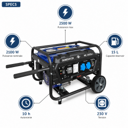 Mecafer Groupe Electrogene Essence 2500W AVR Reservoir de 15 L 96 dB, Mecafer Kobleo