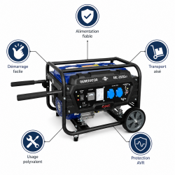 Mecafer Groupe Electrogene Essence 2500W AVR Reservoir de 15 L 96 dB, Mecafer Kobleo