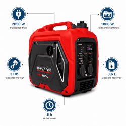 Mecafer Groupe Electrogene Inverter Portable 2050W Reservoir de 3.6 L, Mecafer Kobleo