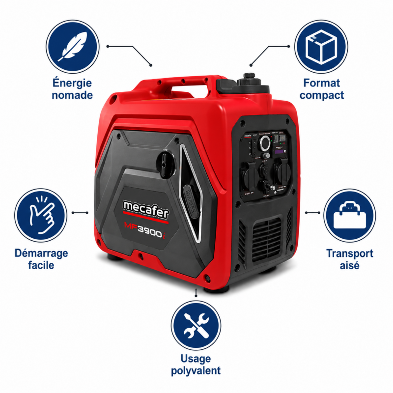 Mecafer Groupe Electrogene Inverter Essence 3800W Moteur de 5.5 HP, Mecafer Kobleo
