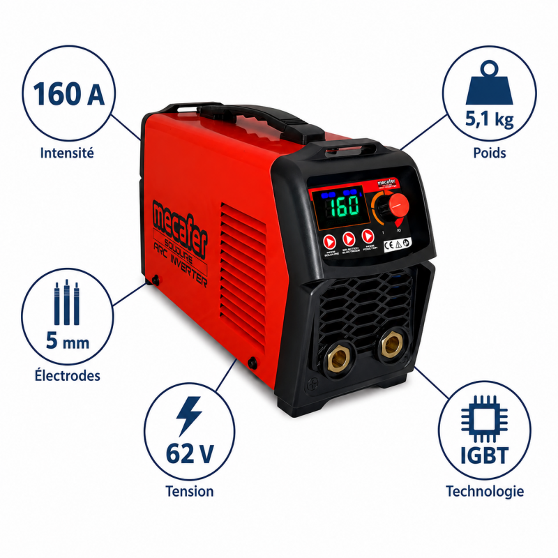 Mecafer Poste a Souder MMA et TIG Lift Inverter 160A IGBT Electrodes, Mecafer Kobleo