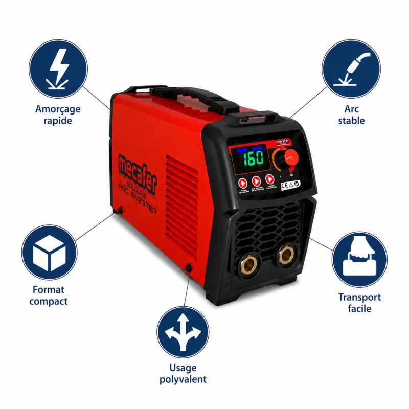 Mecafer Poste a Souder MMA et TIG Lift Inverter 160A IGBT Electrodes, Mecafer Kobleo