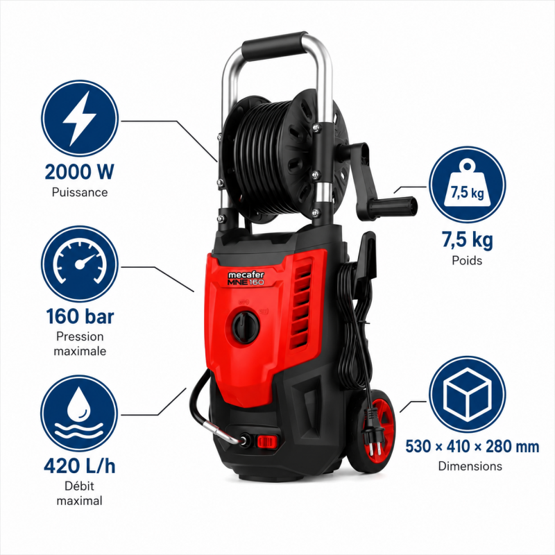 Mecafer Nettoyeur Haute Pression Electrique 2000W 160 bar Compact, Mecafer Kobleo