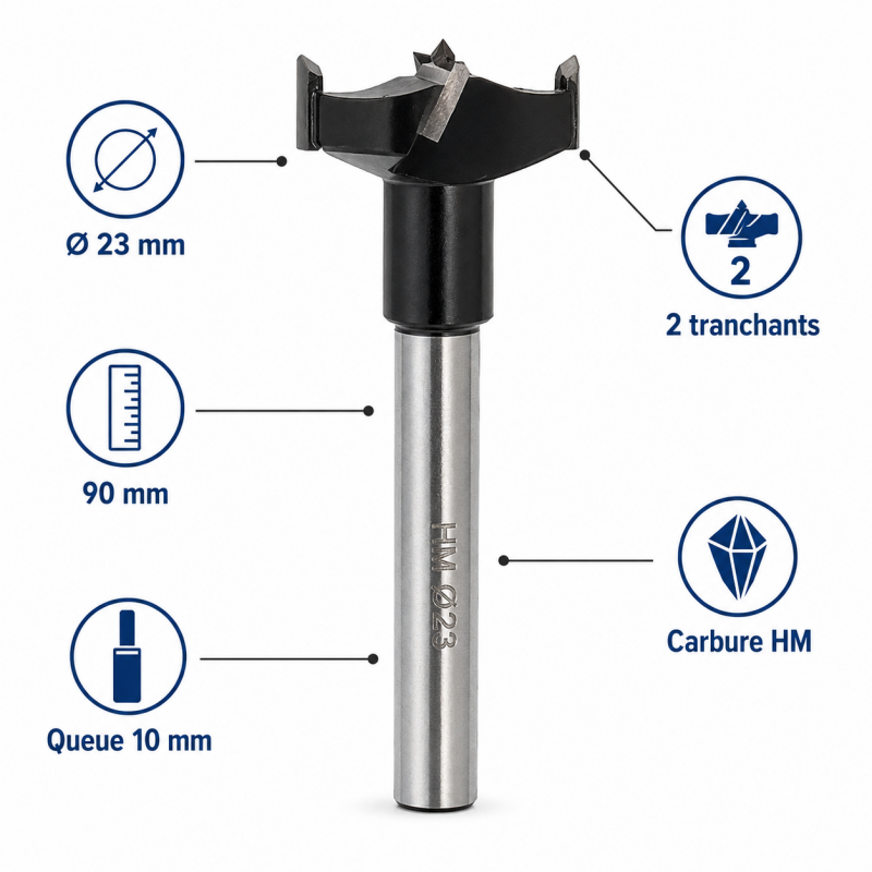 Leman Meche a Bois au Carbure HM a Fond Plat D. 23 mm Pro, Leman Kobleo