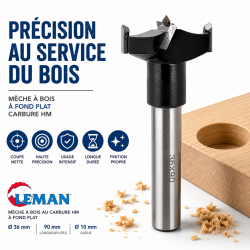 Leman Meche a Bois au Carbure HM a Fond Plat D. 36 mm Pro, Leman Kobleo