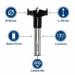 Leman Meche a Bois au Carbure HM a Fond Plat D. 38 mm Pro, Leman Kobleo
