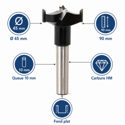 Leman Meche a Bois au Carbure HM a Fond Plat D. 45 mm Pro, Leman Kobleo