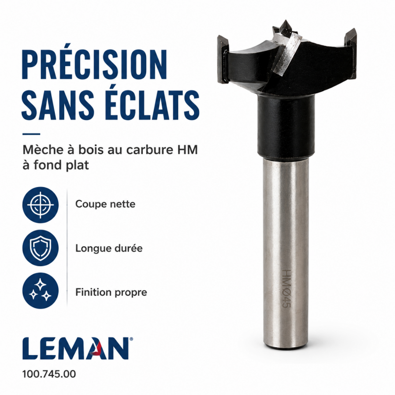 Leman Meche a Bois au Carbure HM a Fond Plat D. 45 mm Pro, Leman Kobleo
