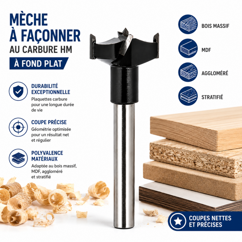 Leman Meche a Bois au Carbure HM a Fond Plat D. 50 mm Pro, Leman Kobleo