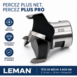 Leman Tete de Meche a Bois HM D. 70 mm avec Filetage Pro, Leman Kobleo