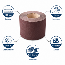 Leman Rouleau Abrasif Toile 100 mm x 25 m Grain 40 Bois, Leman Kobleo