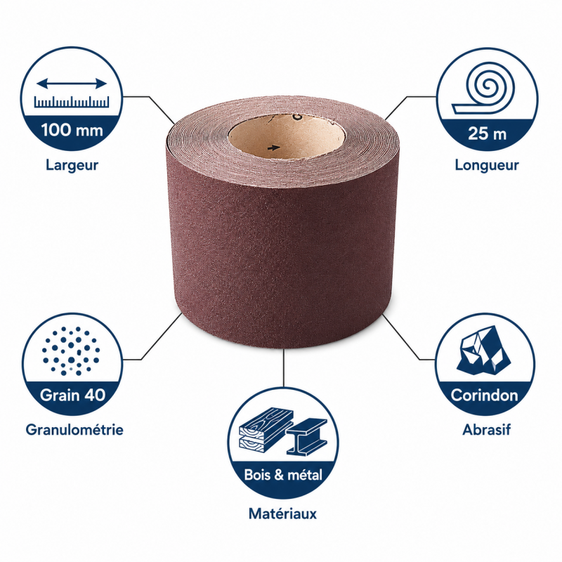 Leman Rouleau Abrasif Toile 100 mm x 25 m Grain 40 Bois, Leman Kobleo