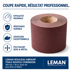Leman Rouleau Abrasif Toile 100 mm x 25 m Grain 40 Bois, Leman Kobleo