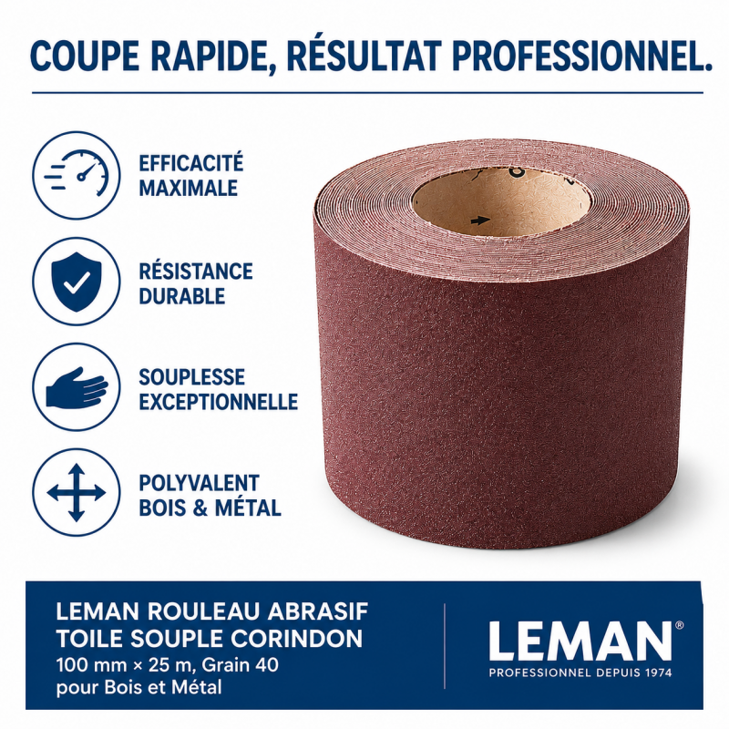 Leman Rouleau Abrasif Toile 100 mm x 25 m Grain 40 Bois, Leman Kobleo
