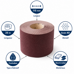 Leman Rouleau Abrasif Toile 115 mm x 25 m Grain 40 Bois, Leman Kobleo