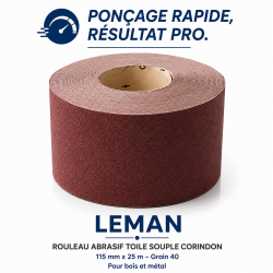 Leman Rouleau Abrasif Toile 115 mm x 25 m Grain 40 Bois, Leman Kobleo