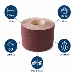 Leman Rouleau Abrasif Toile 115 mm x 25 m Grain 60 Bois, Leman Kobleo