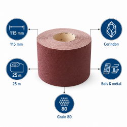 Leman Rouleau Abrasif Toile 115 mm x 25 m Grain 80 Bois, Leman Kobleo