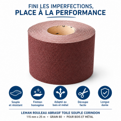 Leman Rouleau Abrasif Toile 115 mm x 25 m Grain 80 Bois, Leman Kobleo