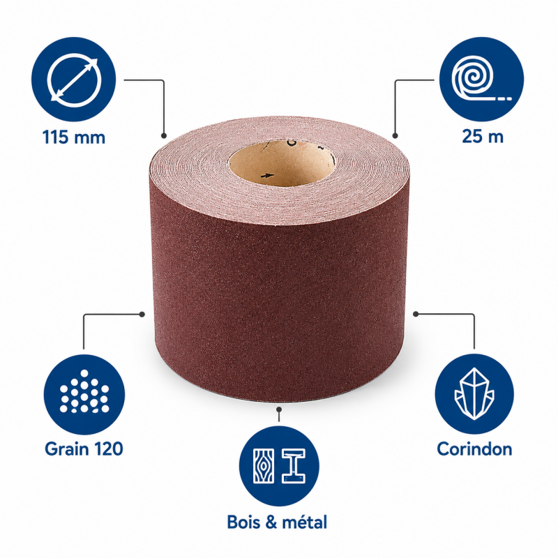 Leman Rouleau Abrasif Toile 115 mm x 25 m Grain 120 Bois, Leman Kobleo