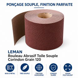Leman Rouleau Abrasif Toile 115 mm x 25 m Grain 120 Bois, Leman Kobleo