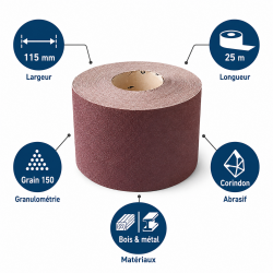 Leman Rouleau Abrasif Toile 115 mm x 25 m Grain 150 Bois, Leman Kobleo