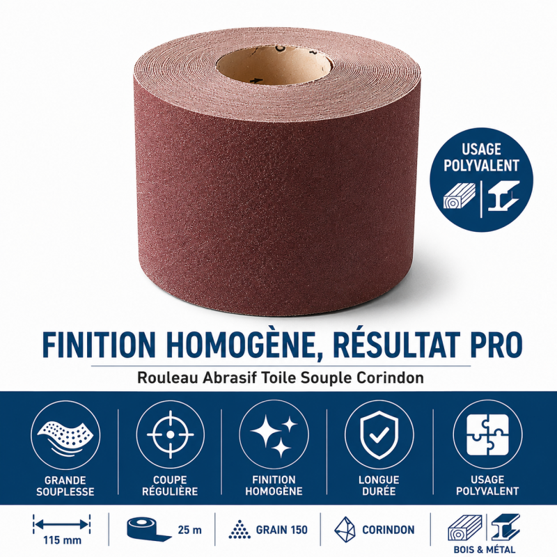 Leman Rouleau Abrasif Toile 115 mm x 25 m Grain 150 Bois, Leman Kobleo