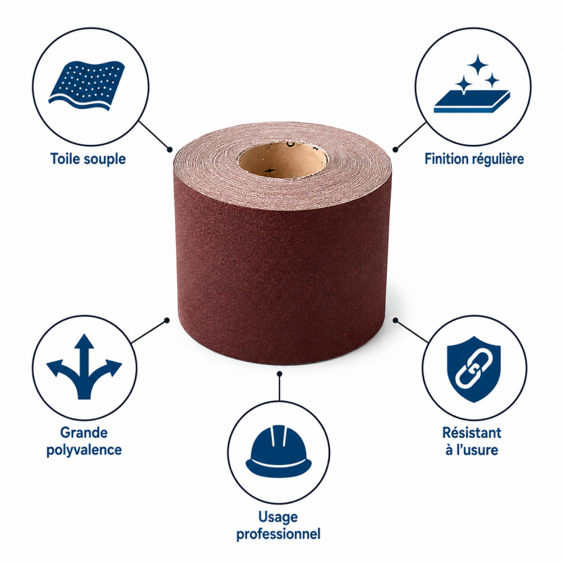 Leman Rouleau Abrasif Toile 115 mm x 25 m Grain 180 Bois, Leman Kobleo