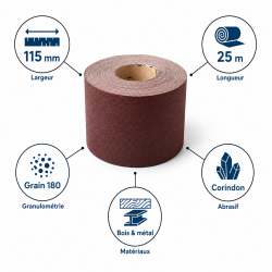 Leman Rouleau Abrasif Toile 115 mm x 25 m Grain 180 Bois, Leman Kobleo