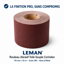 Leman Rouleau Abrasif Toile 115 mm x 25 m Grain 180 Bois, Leman Kobleo