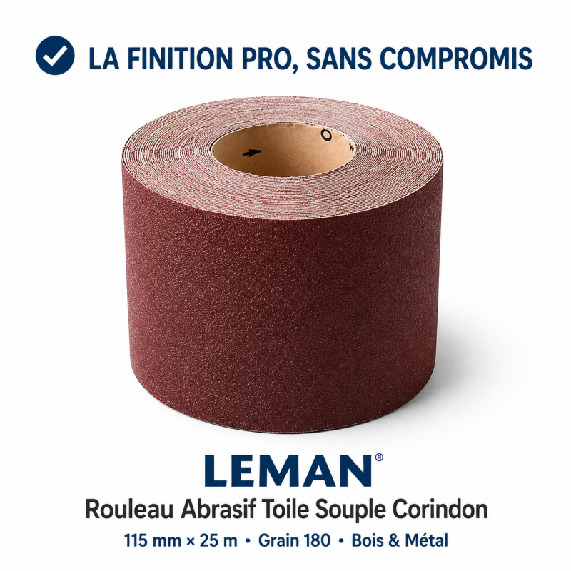 Leman Rouleau Abrasif Toile 115 mm x 25 m Grain 180 Bois, Leman Kobleo