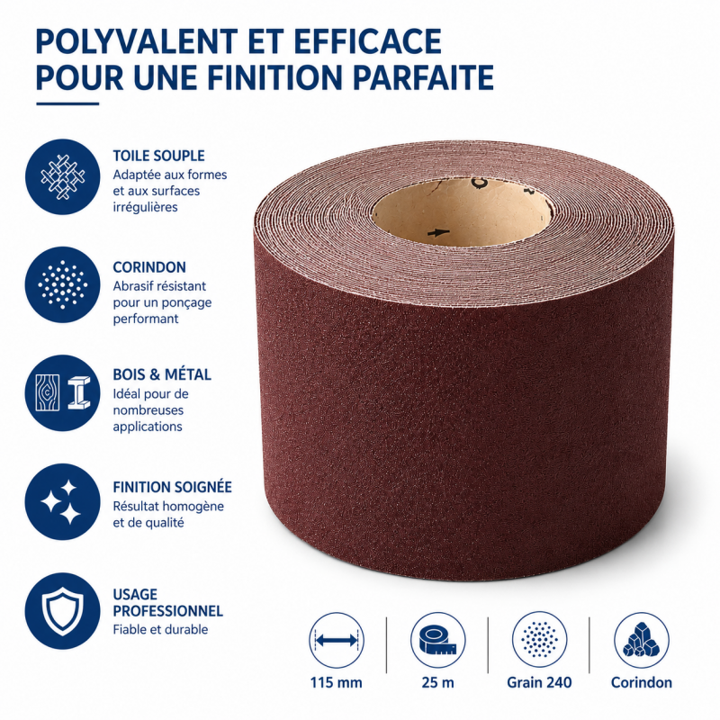 Leman Rouleau Abrasif Toile 115 mm x 25 m Grain 240 Bois, Leman Kobleo