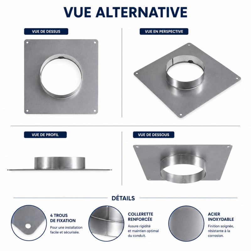 TEN Plaque d'étanchéité inox 350x350 Ø140 TEN Kobleo