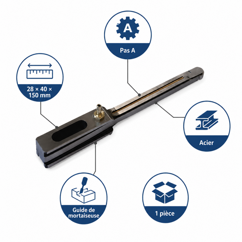 Leman Guide de Mortaiseuse 28 x 40 x 150 mm Pas A Pro, Leman Kobleo