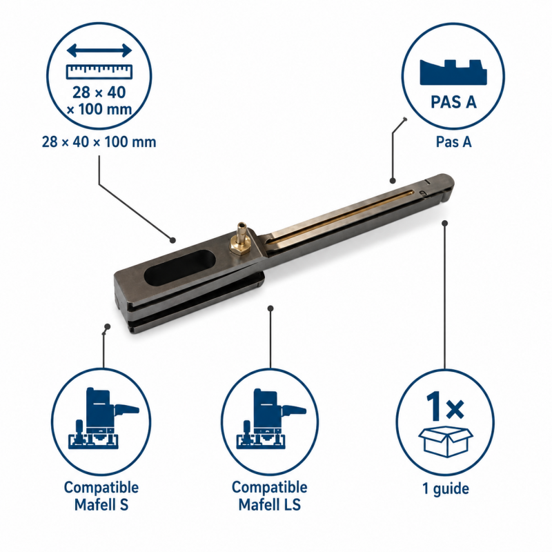 Leman Guide de Mortaiseuse 28 x 40 x 100 mm Pas A Pro, Leman Kobleo