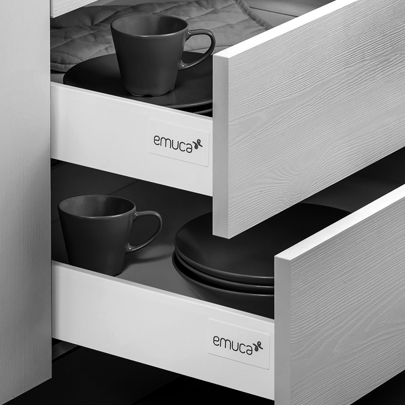 Emuca Kit tiroirVantage-Q haut 204mm prof 400mm tringles amortie Acier/Gris Kobleo Emuca Kit tiroirVantage-Q haut 204mm prof 400mm tringles amortie Acier/Gris Kobleo