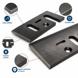 Leman Jeu de 2 Fers de Rabot Carbure HM 78 mm Pro, Leman Kobleo
