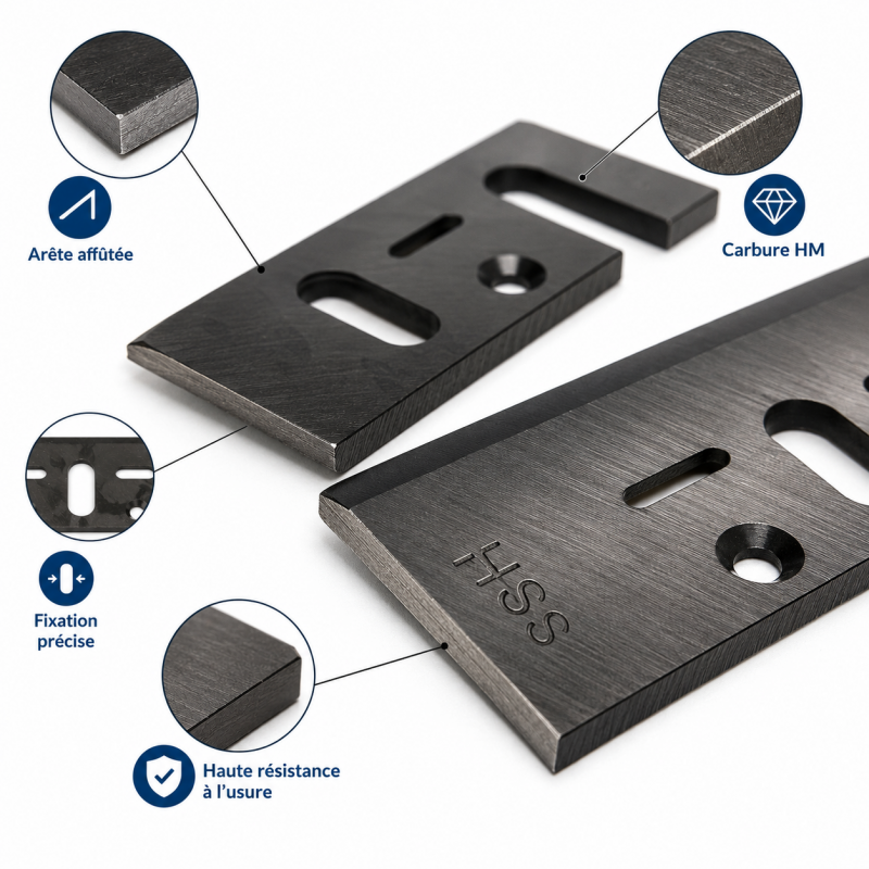 Leman Jeu de 2 Fers de Rabot Carbure HM 78 mm Pro, Leman Kobleo