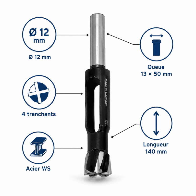 Leman Meche a Bouchonner WS D. 12 mm en Acier Pro, Leman Kobleo
