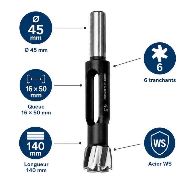Leman Meche a Bouchonner WS D. 45 mm en Acier Pro, Leman Kobleo