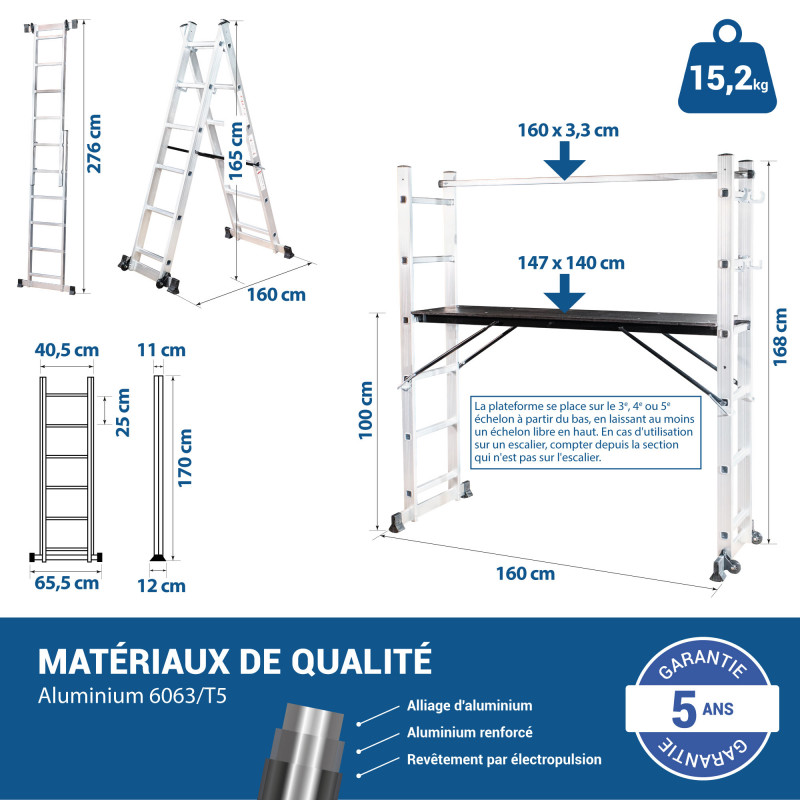Echafaudage roulant SCAFFOLDAX2X6, H max Travail 4,46m, Hostrom