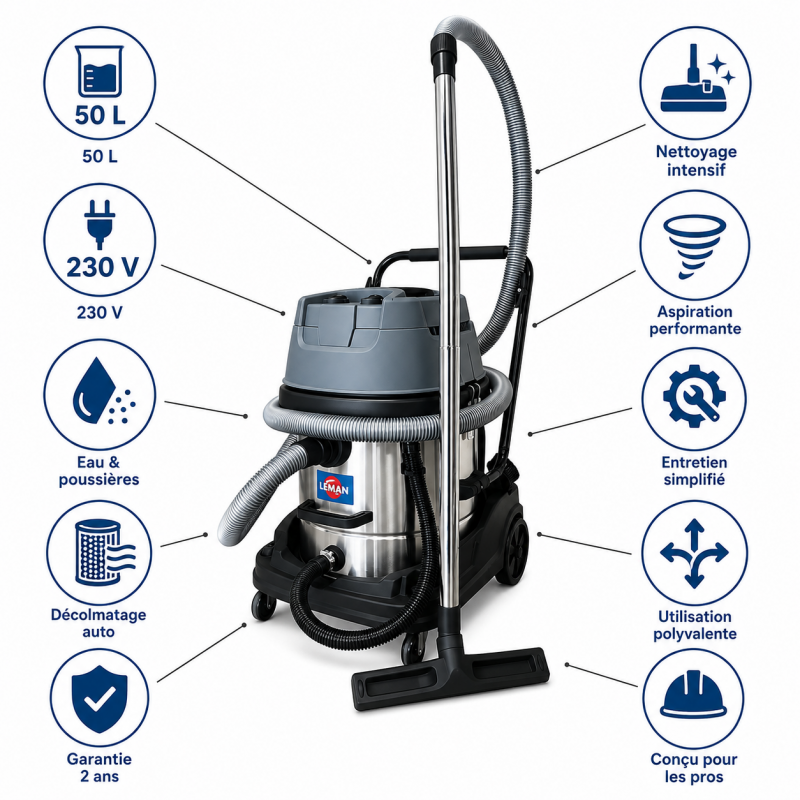 Leman Aspirateur Eau Poussieres 50L LEMAN Kobleo