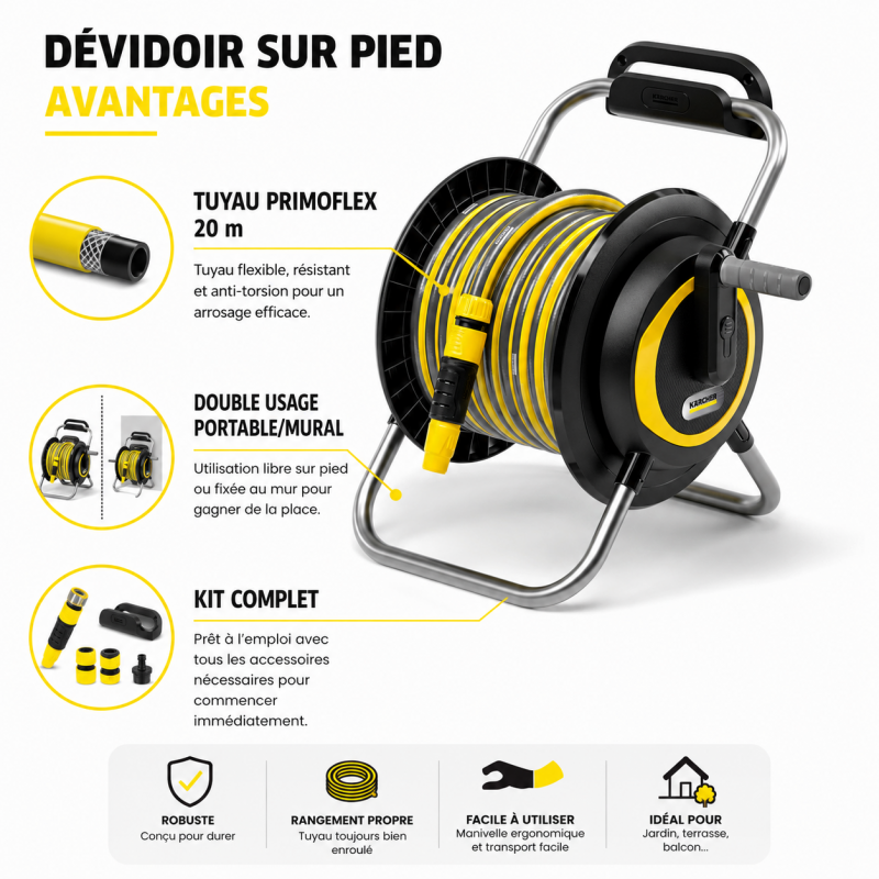 Karcher Devidoir Portable HR 3.20 Set Tuyau de 20 m, Diametre 13 mm, Karcher Kobleo