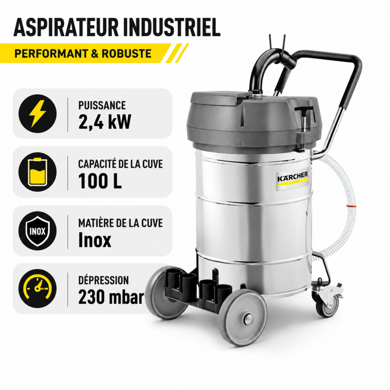 Karcher Aspirateur Industriel IVR-L 100 24-2 Me 2.4 kW Inox, Garantie, Karcher Kobleo
