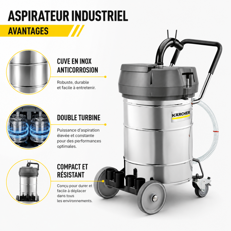 Karcher Aspirateur Industriel IVR-L 100 24-2 Me 2.4 kW Inox, Garantie, Karcher Kobleo