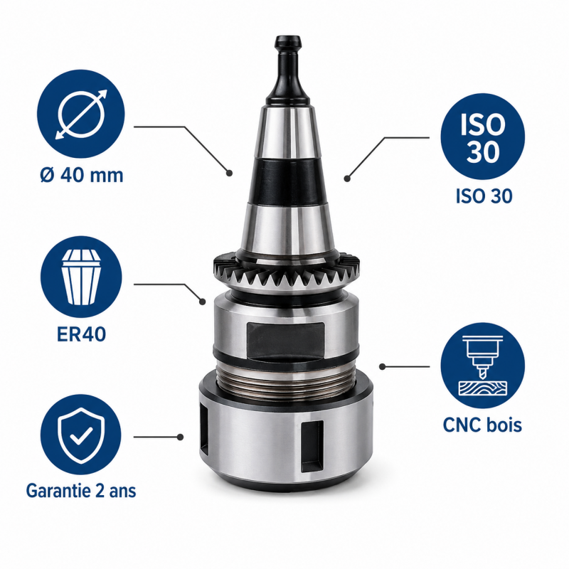 Leman Cone ISO 30 Couronne Crantee ER40 CNC, Leman Kobleo