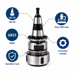 Leman Cone ISO 30 Couronne Crantee GR25 CNC, Leman Kobleo