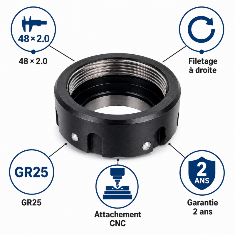 Leman Ecrou GR25 48x2.0 Equilibre pour CNC Pro, Leman Kobleo