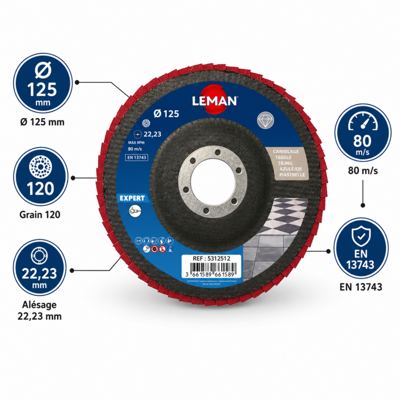 Leman Disque Lamelles Diamant D125 Gr120 LEMAN Kobleo