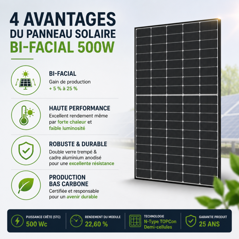 Mecafer Panneau solaire bi-facial Mecafer 500W Kobleo